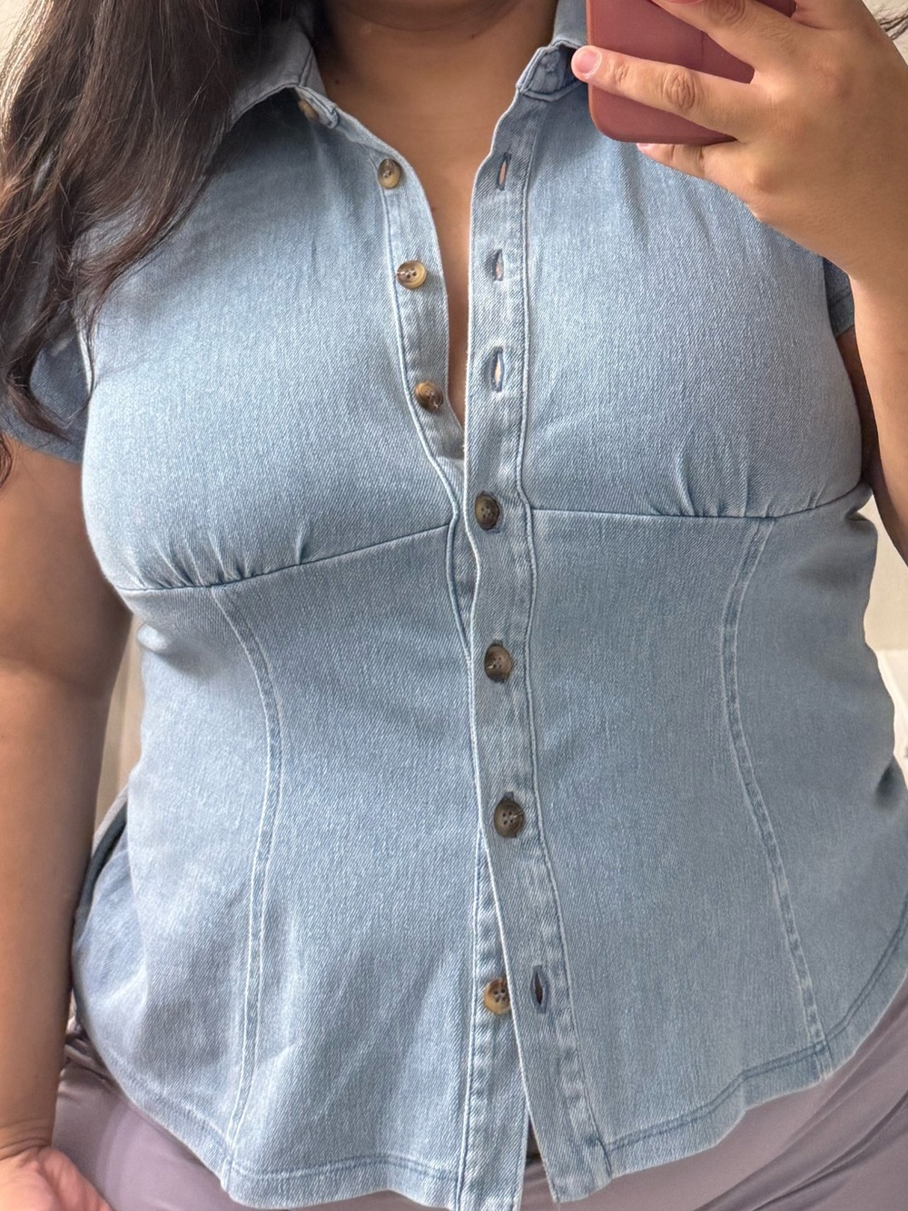 Denim button top